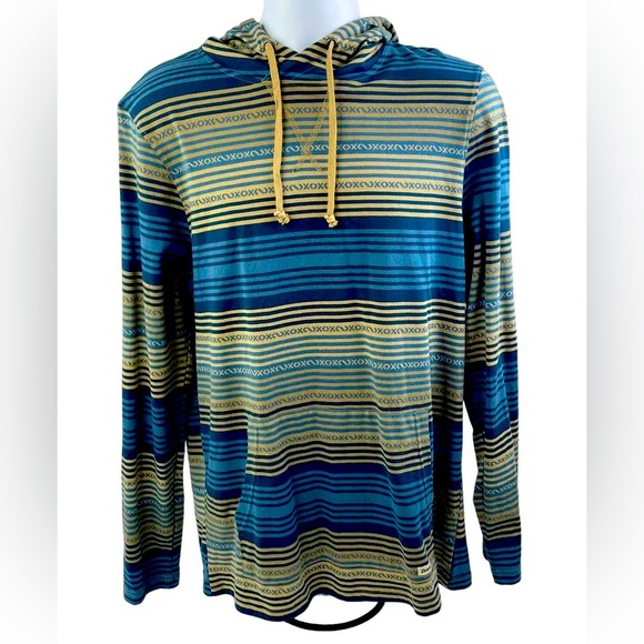 Dravus Hoodie Mens Medium Blue Tan Navajo Tribal Aztec Pattern Drawstring - Picture 1 of 7